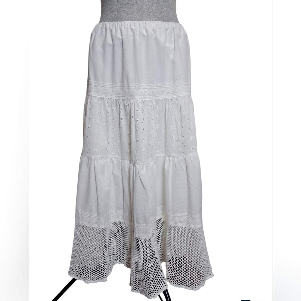 Vintage-Inspired Dotti White Boho Maxi Skirt (S)